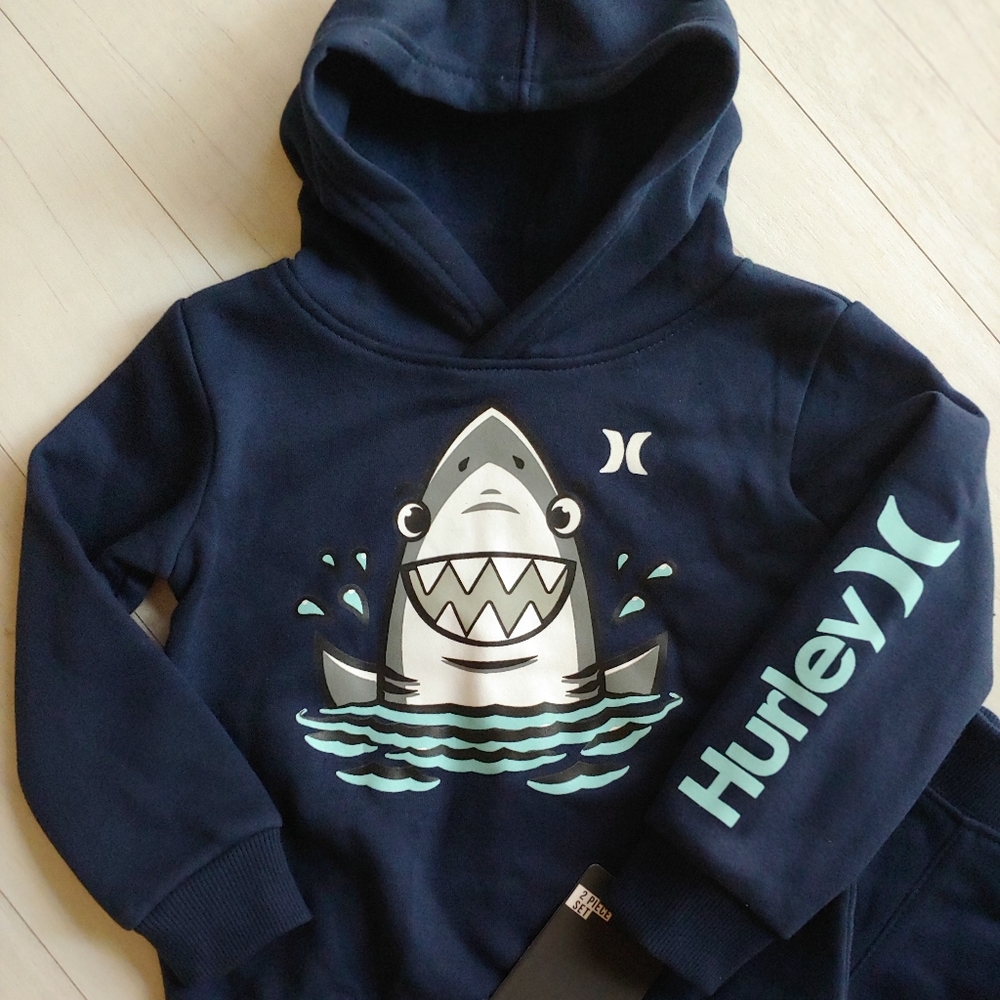 HURLEY NEW boys Hoodie Pull-over & Joggers Sweatpants Shark Design - Picture 2 of 16